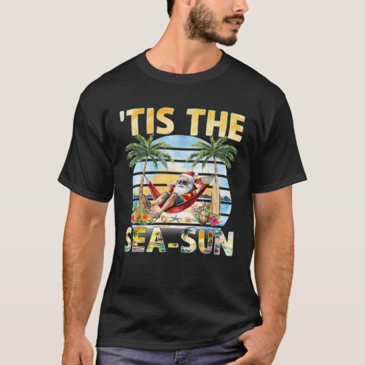 7月の海の太陽のクリスマスSantaビーチSumm Tシャツ (正面)