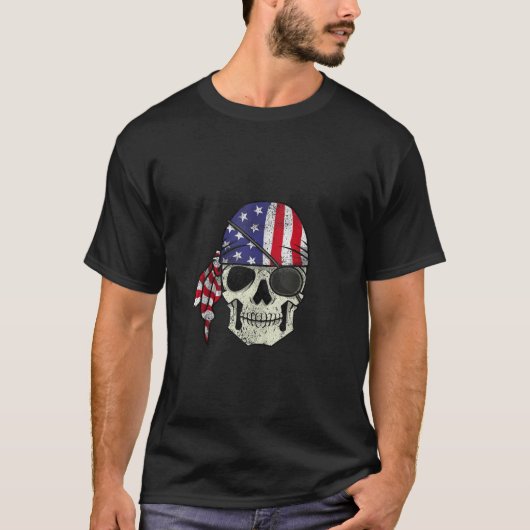 7月の海賊4thメンズ動揺してアメリカスカルアメリカ tシャツ (正面)