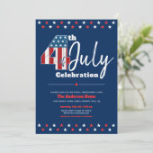 7月の海軍四日米国国旗の星はっきりしたモダン素朴 招待状 (スタンド正面)