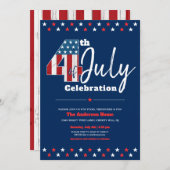 7月の海軍四日米国国旗の星はっきりしたモダン素朴 招待状 (正面/裏面)