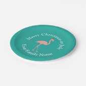 7月の熱帯クリスマスのピンクのフラミンゴサンタ ペーパープレート (アングル)