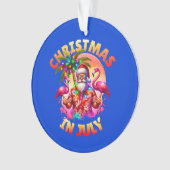 7月の熱帯クリスマスのヤシの木とフラミンゴ オーナメント (正面)