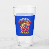 7月の熱帯クリスマスのヤシの木とフラミンゴ タンブラーグラス (裏面)