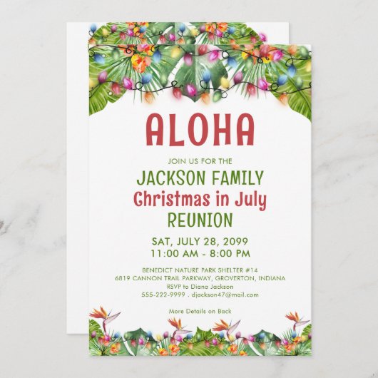 7月の熱帯クリスマス 家族の集い 招待状 (正面/裏面)