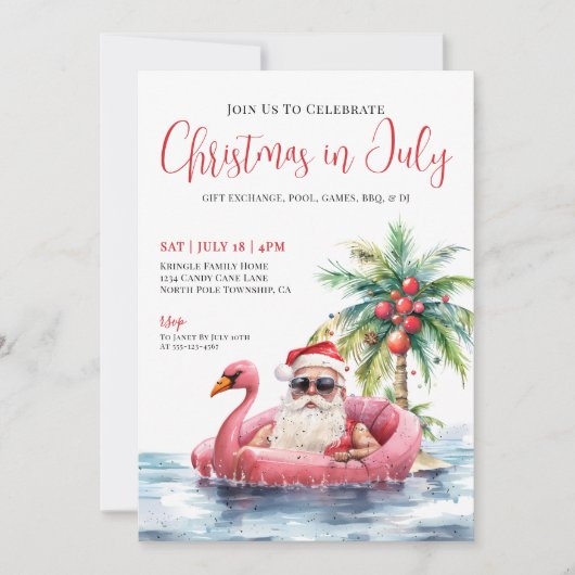 7月の熱帯ビーチクリスマス 招待状 (正面)