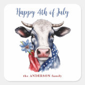 7月の牛の幸せ4日赤白青愛国心 スクエアシール (正面)