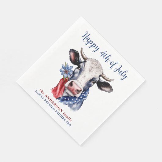 7月の牛の幸せ4日赤白青愛国心 スタンダードランチョンナプキン (角)