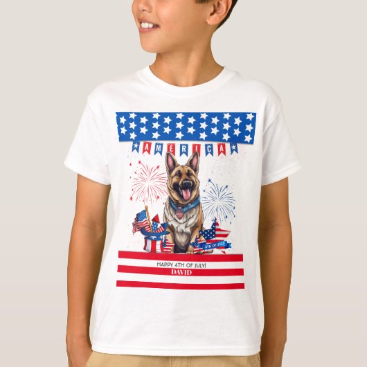 7月の独立の日のドイツの羊飼い幸せ4日 Tシャツ (正面)