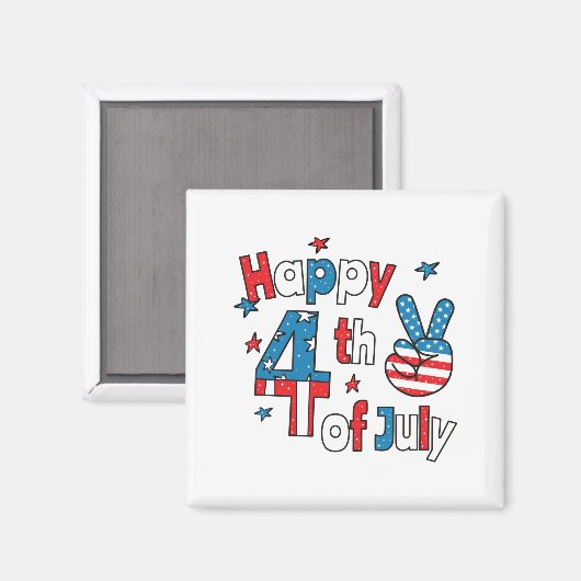 7月の独立記念日の幸せ4日 マグネット (正面/裏面)