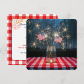 7月の独立記念日の花火と旗 招待状 (正面/裏面)