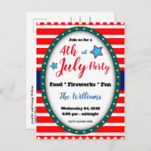 7月の独立記念日裏庭パーティー招待状ポストカード インビテーションポストカード (正面/裏面)