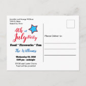 7月の独立記念日裏庭パーティー招待状ポストカード インビテーションポストカード (裏面)
