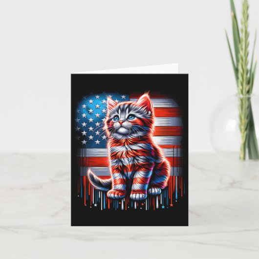 7月の猫アメリカ国旗かわいい子猫記念日パトリ カード (正面)