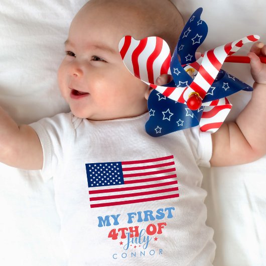 7月の私の最初の4番目の愛国的なスターとストライプ ベビーボディスーツ