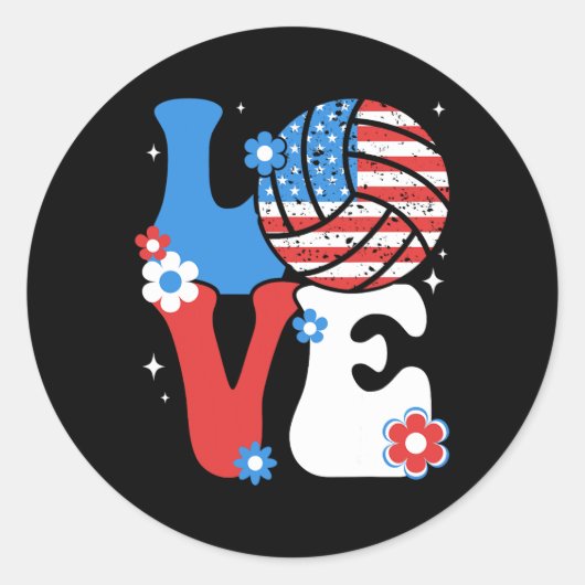 7月の米国アメリカ国旗のボリルのバレーボールの愛 ラウンドシール (正面)