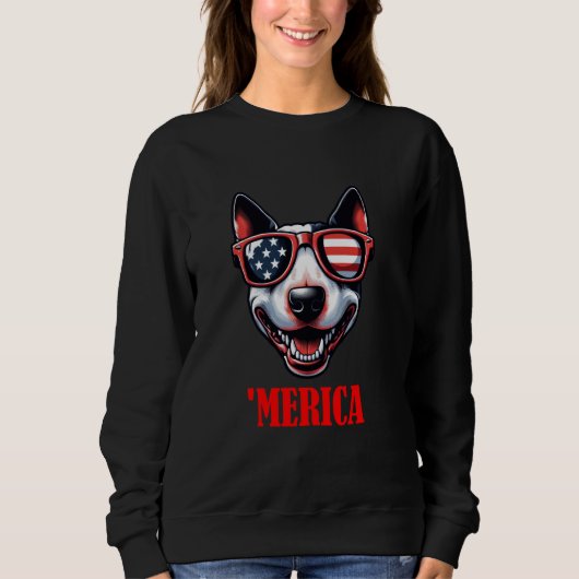 7月の米国国旗Bull Terrier Merica 4日 スウェットシャツ (正面)