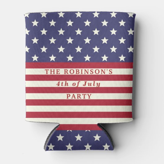7月の米州旗4日の星とストライプカスタム 缶クーラー (正面)