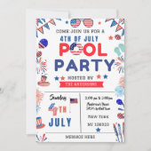 7月の編集可能4日プールパーティー独立日 招待状 (正面)