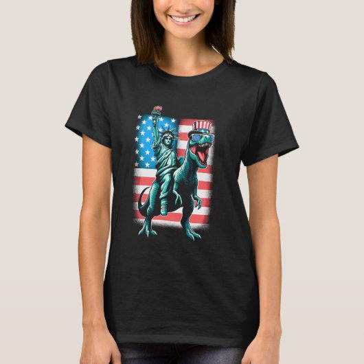 7月の自由のディノ像アメリカのボーイズF Tシャツ (正面)