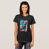 7月の自由のディノ像アメリカのボーイズF Tシャツ (正面フル)
