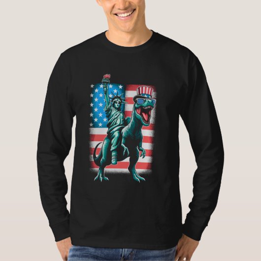 7月の自由のディノ像アメリカのボーイズF Tシャツ (正面)