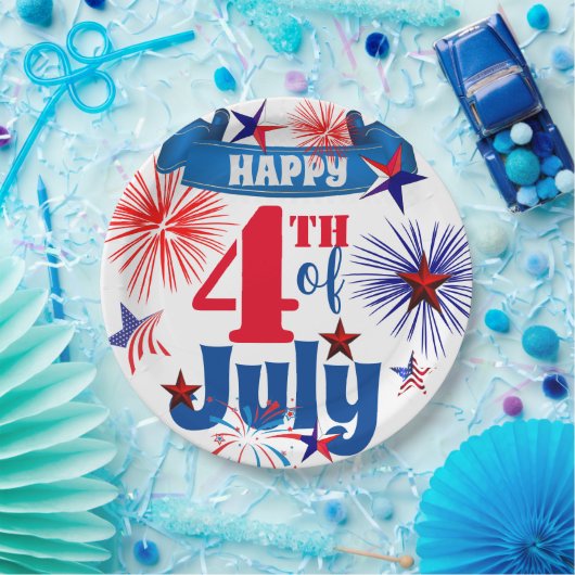 7月の花火と星の幸せ4日 ペーパープレート (パーティー)