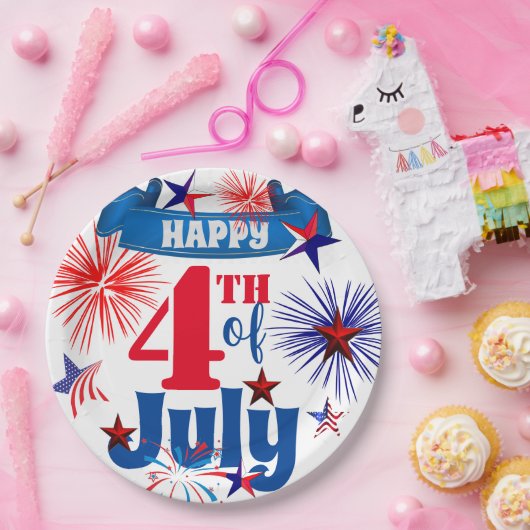 7月の花火と星の幸せ4日 ペーパープレート (パーティー)