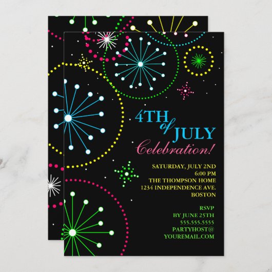 7月の花火のパーティの招待状の第4 招待状 (正面/裏面)