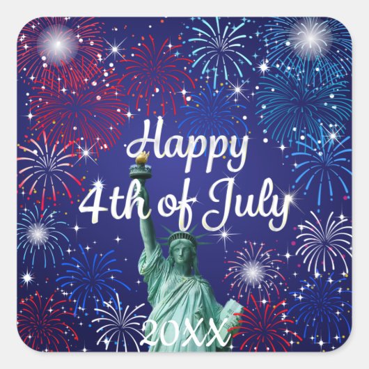 7月の花火の幸せ4日 スクエアシール (正面)