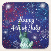 7月の花火の幸せ4日 スクエアペーパーコースター (正面)