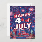 7月の華やかな4th花火お祝い シーズンポストカード (正面/裏面)