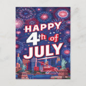 7月の華やかな4th花火お祝い シーズンポストカード (正面)