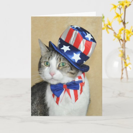 7月の虎猫および白い猫カードの愛国心が強い第4 カード (黄色い花)