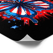 7月の蝶アメリカ国旗のかわいいアメリカの女性ギル ポスター (角)