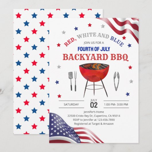 7月の裏庭BBQ 招待状 (正面/裏面)
