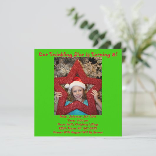 7月の誕生日のテーマのクリスマス 招待状 (スタンド正面)