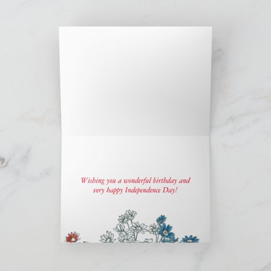 7月の誕生日の赤白青デイジーの幸せな第4 カード (内部)