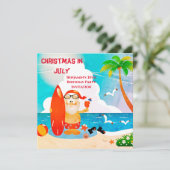 7月の誕生日パーティーでかわいいサンタクロースのクリスマス 招待状 (スタンド正面)