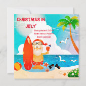 7月の誕生日パーティーでかわいいサンタクロースのクリスマス 招待状 (正面)