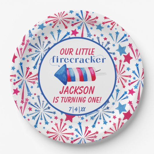 7月の誕生日パーティーのリトル・ファイクラッカー4th ペーパープレート (正面)
