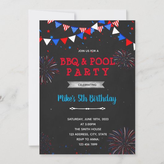 7月の誕生日花火パーティ 招待状 (正面)