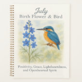 7月の誕生日 鳥 ブルー 花 Vintage インスピレーション プランナー手帳 (正面)