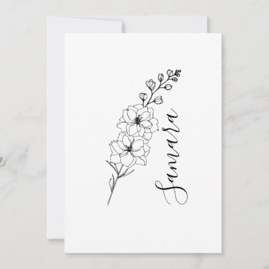 7月の誕生花 デルフィニウムの特別なギフト 出生記念に 招待状 (正面)