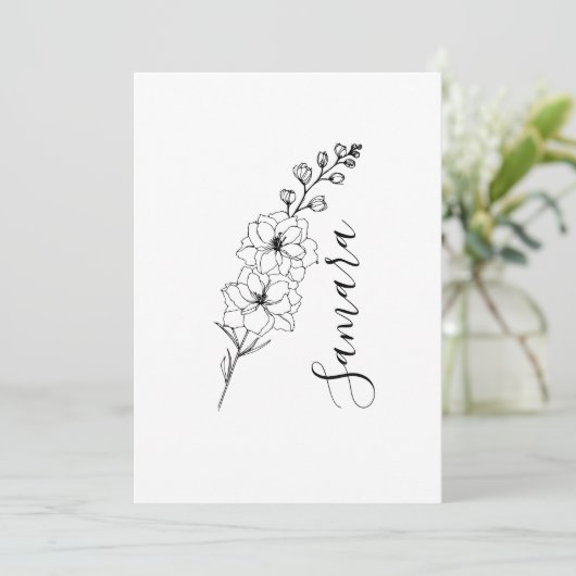 7月の誕生花 デルフィニウムの特別なギフト 出生記念に 招待状 (スタンド正面)