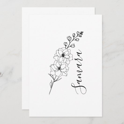 7月の誕生花 デルフィニウムの特別なギフト 出生記念に 招待状 (正面/裏面)