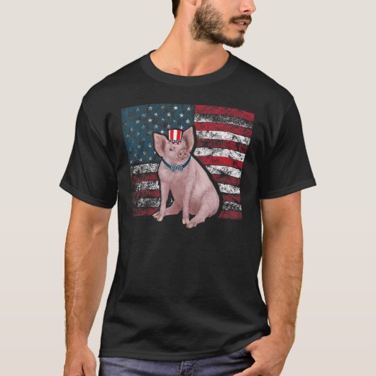 7月の豚の4thアメリカの豚のバーンドアニマル tシャツ (正面)