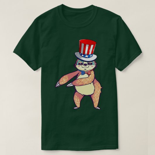 7月の贈り物のスロスアメリカ国旗ハット愛国的な4th tシャツ (デザイン正面)