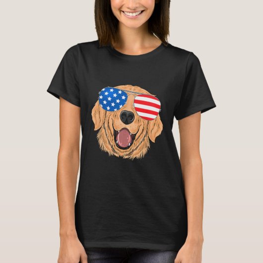 7月の贈り物の4番目の愛国的なゴールデンレトリバー犬 Tシャツ (正面)