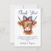 7月の赤ちゃんシャワーの愛国的な高地の牛4th サンキューカード (正面)