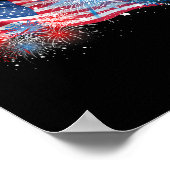 7月の赤と青の花火ショー米国旗 ポスター (角)